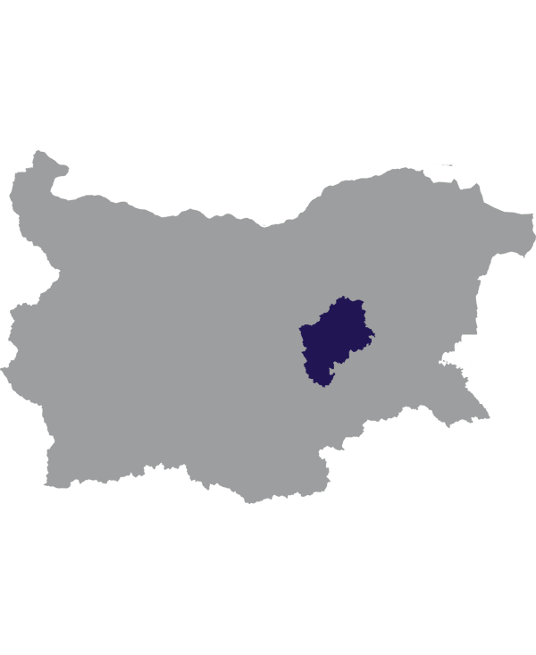 Landkaart Bulgarije grijs met oblast Sliven donkerblauw op transparante achtergrond - 600 * 733 pixels